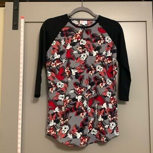 LuLaRoe Disney Mickey and Minnie Mouse Black and Red Long Sleeve 3/4 Tee